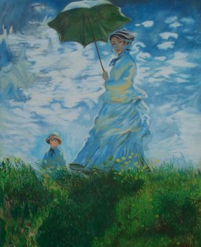 Claude Monet - Donna con parasole e bambino sulla scogliera