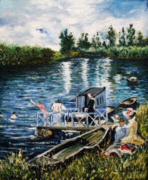 Léon Peltier - Bagnanti vicino al bateau-atelier di Claude Monet