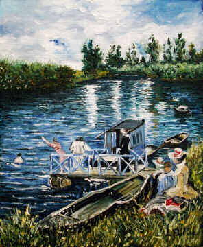 Lon Peltier - Bagnanti vicino al bateau-atelier di Claude Monet